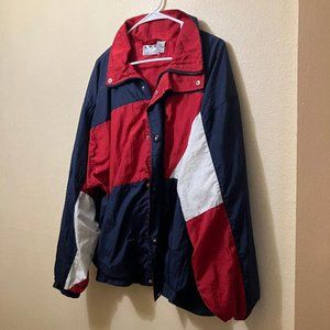 Vintage Pro Gear Red/White/Blue Color Block Full Zip Windbreaker Jacket Large